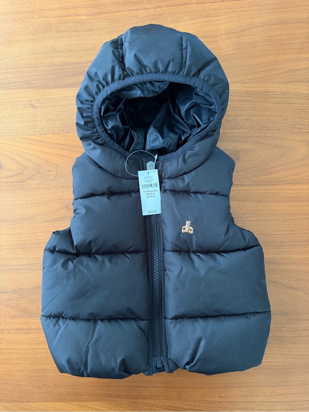 GAP baby Black Hooded Puffer Vest